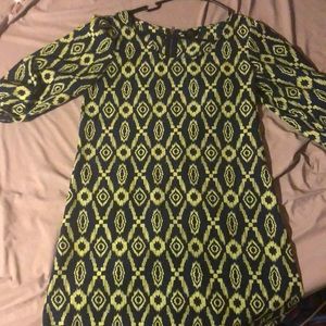 Lime and navy printed dress